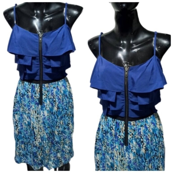 Elle Blue Mixed Media Ruffle Top Dress 2x - Picture 1 of 12